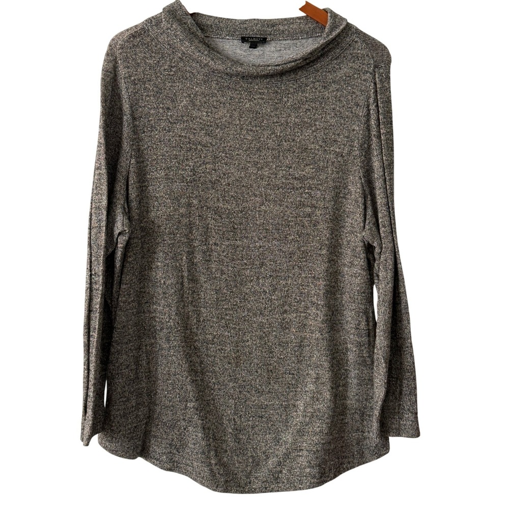 Talbots Metallic Funnel Neck‎ Knit Top Woman Petites 2Xp Grey Gold Shimmer